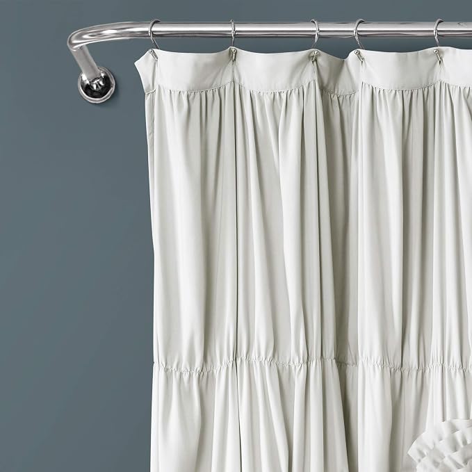 Lush Decor Serena Shower Curtain, 72" W x 72" L, Light Gray - Ruffled Bathroom Curtain - Gray Fabric Shower Curtains - Coquette Decor