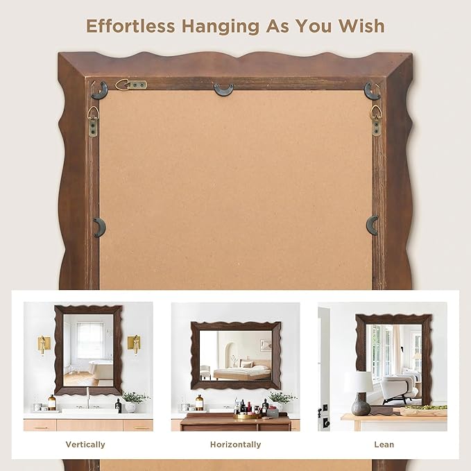 Besdomus Rustic Wooden Framed Mirror: 32" x 24" Dark Brown Wood Bathroom Mirrors for Wall - Vertical or Horizontal Hanging for Bathroom/Vanity/Entryway - Ideal for Farmhouse Style Lovers