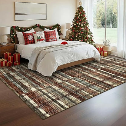 Washable Rug 10x13 Area Rug for Bedroom Modern Christmas Living Room Rug Non Slip Rustic Large Area Rug Soft Non Shedding Throw Rugs Stain Resistant Carpet for Dining Room Nursery 10'x13'