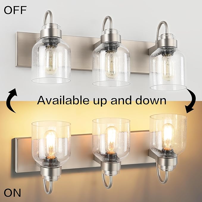 PRESDE Vintage 3 Light Bathroom Light Fixtures Over Mirror Brushed Nickel Bathroom Vanity Lights with Bubble Glass Shades Bath Vanity Lighting