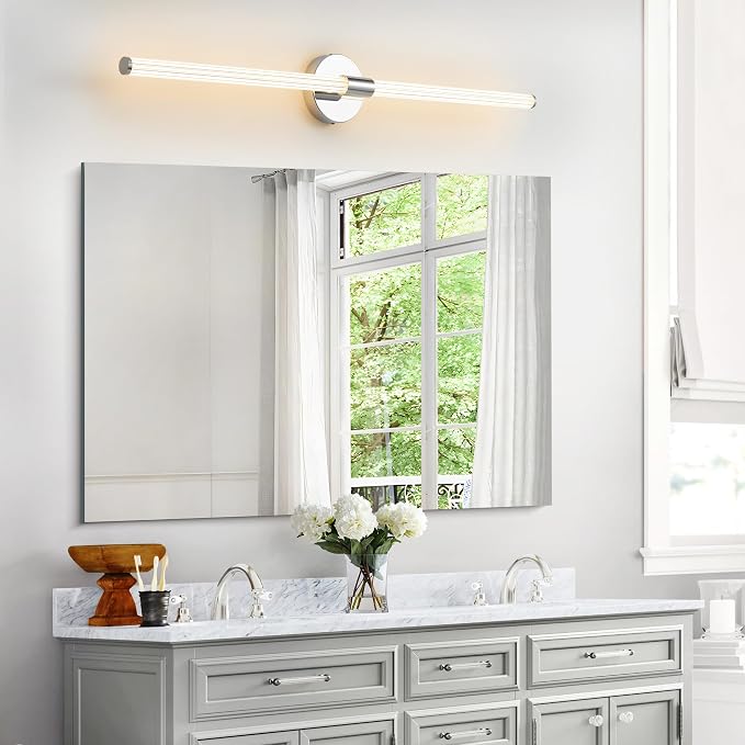 Bathroom Vanity Lights 39" Long LED Vanity Light Bar Chrome | 360° Bright Bathroom Lights, Dimmable Vanity Light, Hardwired Wall Light 3000K Warm White for Mirror