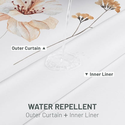 No Hook Floral Shower Curtain with Liner, Sage Green, 71x77 | Snap in Liner, 3 in 1, Water Repellent, Easy Install, Machine Washable, Hotel Style for Bathroom, Watercolor Pattern