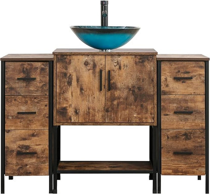 UEV 48" Antique Bathroom Vanity, Dark Brown Bathroom Vanity Set with Sink and 3 Drawers Side Cabinet Combo, Iron Wood Bathroom Cabinet with Adjustable Water Temperature Faucet (A10)