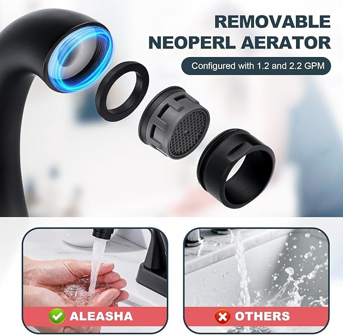 ALEASHA Black Bathroom Sink Faucet - 4 Inch Centerset 2 Handle With Pop Up Drain Stopper, Lavatory Vanity Faucet
