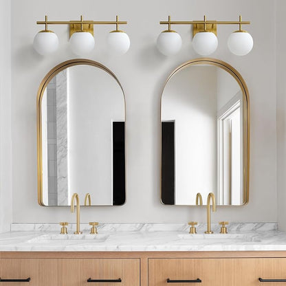 AIJIASI Gold Bathroom Light Fixtures, 3-Light Bathroom Vanity Light Over Mirror, Modern Vanity Lighting Fixtures with Milky White Globe Glass Shade, 22.4 inch Wall Sconce Light (Exclude E26 Bulb)