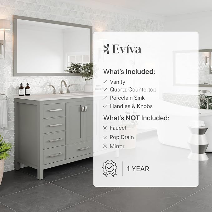 Eviva Aberdeen 48 in. Gray Single Sink Bath Vanity with Carrara Quartz Top and Undermount Porcelain Sink