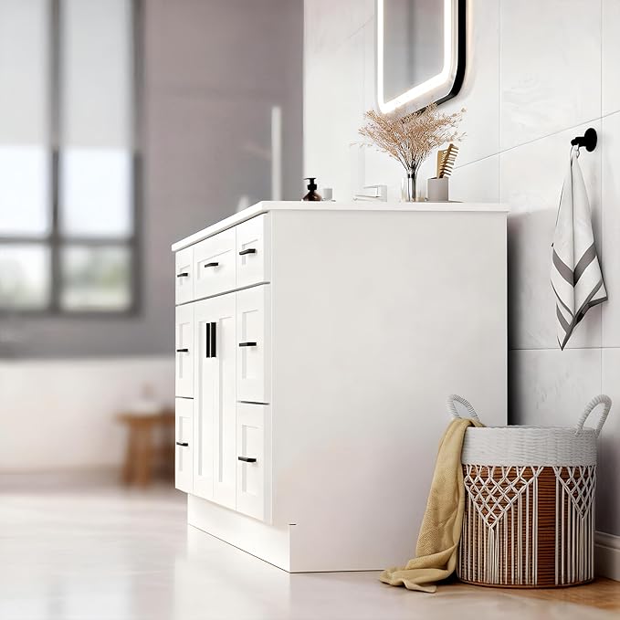 Large 48 Inch Bathroom Vanity with Ceramic Sink and 6 Soft-Close Drawers, Spacious White Cabinet with Thickened Construction