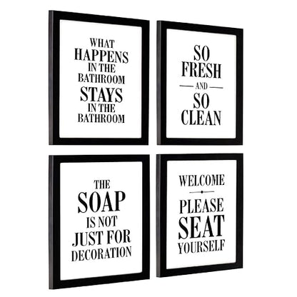 Excello Global Products Framed Wooden Bathroom Humor Signs : Decor for Home, Restaurant, or Business - 8x10 Inches - Ready to Hang - (Pack of 4, Assortment 1)