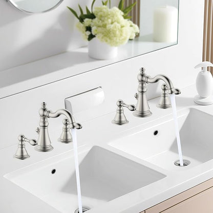 8 Inch Two-Handle Widespread Bathroom Faucet with Pop up Drain, Brushed Nickel Bathroom Sink Faucet 3 Hole,High Arc Swivel Spout Lavatory Faucet,2 Pack,WF-8801-BN