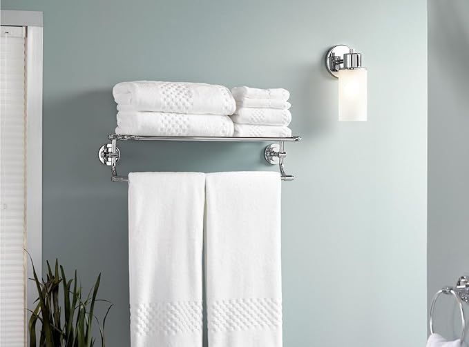 Moen Chrome Iso 24-Inch Wide Bathroom Hotel-Style Towel Shelf with Towel Bar, DN0794CH