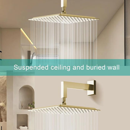 Square Rain Shower Head, High Flow Stainless Steel,Work with any decorative style，All Metal Rainfall Shower Head (Brushed Gold, 12)