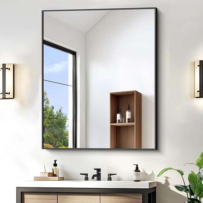 KOCUUY Black Bathroom Mirror, 30x36 Inch Rectangle Mirror for Over Sink, Modern Decorative Wall Mirror for Bedroom Living Room Bathroom, Hang Horizontal/Vertical