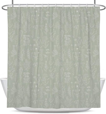 Coxila Vintage Floral Shower Curtain Green Flower Retro Spring Botanical Plants Country Cute Boho Rustic Farmhouse Wildflower Aesthetic Bathroom 60 x 72 Inch Polyester Fabric 12 Pack Hooks