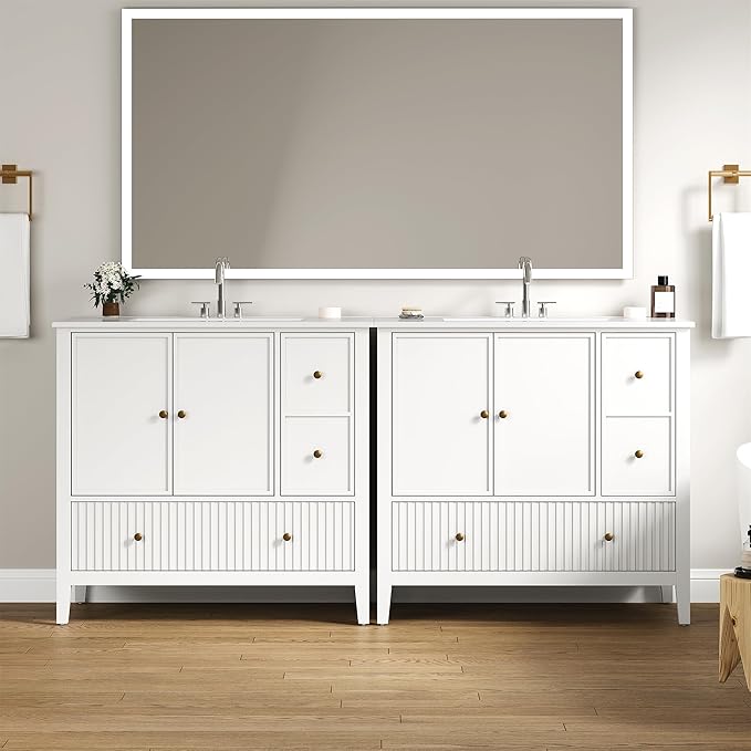 RoyalCraft 36'' Bathroom Vanity with Ceramic Sink Combo Set, Modern Wood Bathroom Cabinet with Soft Closing Doors and Fluted Drawers, Free Standing Storage Cabinet, White