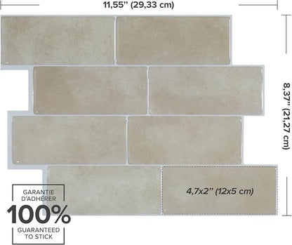 Smart Tiles Peel and Stick backsplash, Subway Taupe Gray, 11.55"x8.38" | Pack of 5 (2.8 sq ft), Glossy, Heat/Moisture Resistant, Low VOC, Kitchen/Bathroom, Renter Friendly, Made in Canada