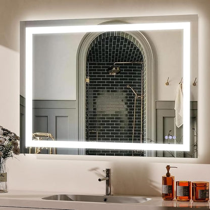 VooBang LED Bathroom Mirror 32 x 40 inches - 3 Adjustable Lighting Modes Lighted Smart Bathroom Vanity Mirror, Anti-Fog, Memory Function, Tempered Glass, Wall Mounted Horizontally Vertically
