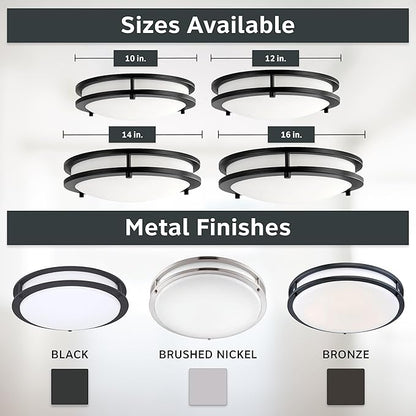 Designers Fountain Flush Mount Ceiling Light, 12 Inch Round LED DC Lighting Fixture Kitchen, Bedroom, Bathroom, and Hallway, Dimmable, 1200 Lumens, 3000K/4000K/5000K, Matte Black, EV1412C3C-43