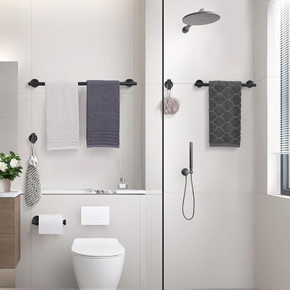 TURS Matte Black 10 Pieces Bathroom Hardware Set, SUS304 Stainless Steel 24 Inch Bath Towel Bar Set, Round Bathroom Accessories Kit Wall Mounted