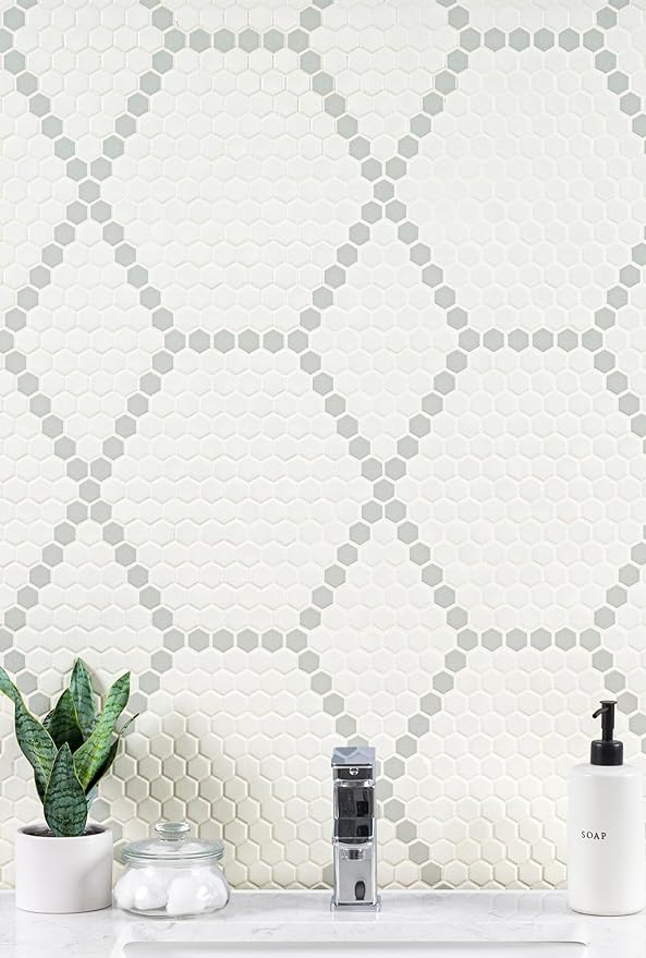 MSI White and Gray Hive Pattern Matte Porcelain Mosaic Tile Sample for Kitchen Backsplash, Bathroom Wall, Shower, and Floor