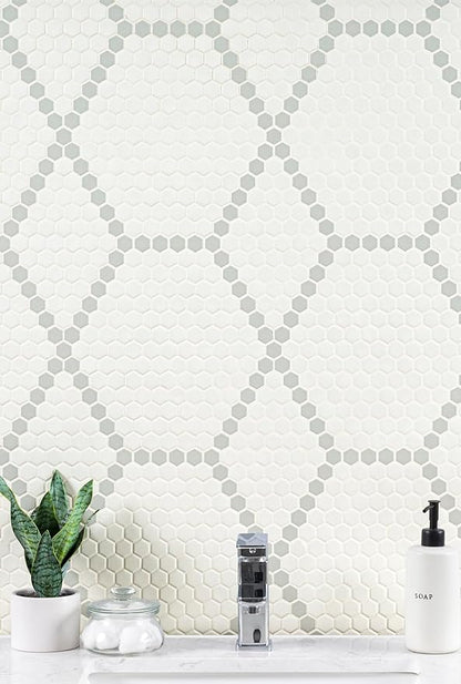 MSI White and Gray 12 in. x 12 in. Hive Pattern Matte Porcelain Mosaic Tile for Kitchen Backsplash, Bathroom Wall, Shower, and Floor