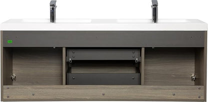 Floating Bathroom Vanity with Double Sinks, 60" Wall-Mounted Bathroom Storage Vanity Cabinet with Resin Top Basin and Soft Close Drawers, No Assembly Required, Ash Grey