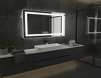 40 * 24inches Rectangle LED Mirror, Smart Bathroom Mirror with Lights, Anti-Fog, Tempered Glass, 3 Colors Dimmable, Front and Backlit, CRI 90+, Wall Mounted, Memory