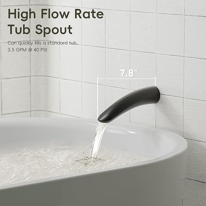 Gabrylly Black Bathtub Shower Faucet Set - 12" Rain Showerhead & Handheld Spray, High Pressure Shower Head with Pressure Balance Valve, Matte Black