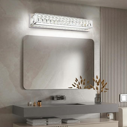 Modern Bathroom Light Fixtures - LED Vanity Lights for Bathroom 18W - Crystal Chrome Lighting Fixtures Over Mirror for Bath