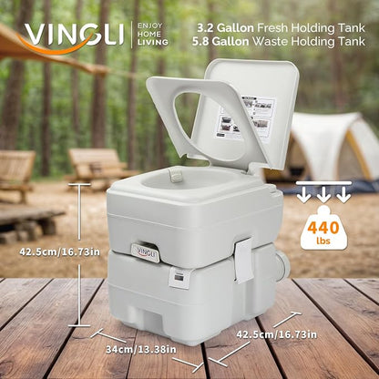 VINGLI Portable 5.8 Gallon Camping Toilet w/Carrying Bag,Large Capacity Tank for Camping,Boat/Truck (White, 5.3 Gallon)