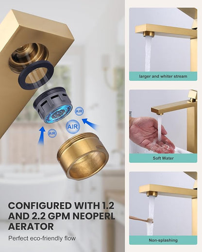 ARCORA Vessel Sink Faucet Brushed Gold, Single Handle Tall Bathroom Faucet, Single Hole Lavatory Vanity Mixer Tap with Pop Up Drain and Supply Lines