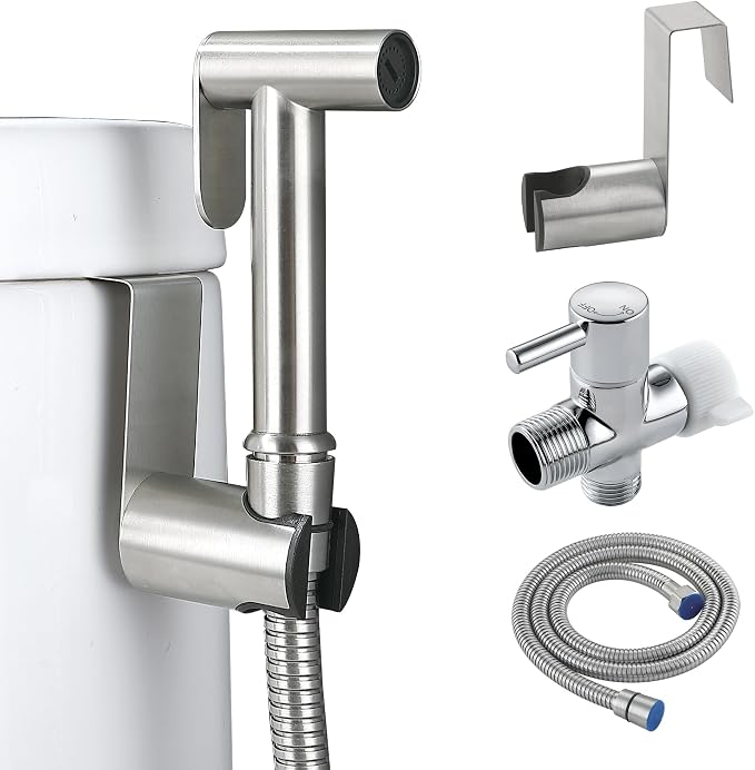Bidet Sprayer for Toilet, Handheld Sprayer Kit, Cloth Diaper Sprayer Set - Stainless Steel - Vintage Style (Brushed Nickel)