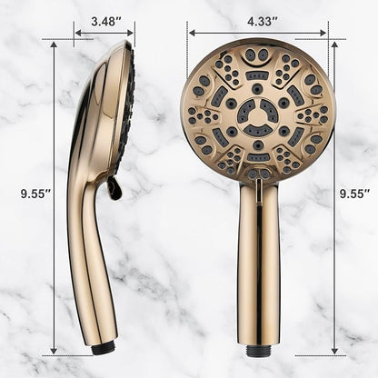Cobbe 8-Setting Handheld Shower Head, Water-Saving Design, Gold | Trickle Pause Mode, 5ft Stainless Steel Hose, Brass Swivel Bracket, Tool-Free Installation
