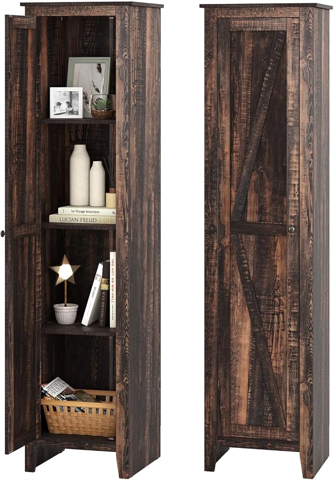 GIANTEX 72-Inches Narrow Storage Cabinet, Tall Bathroom Floor Cabinet with 4 Shelves, Barn Door, Anti-tilt Device, Raised Feet, Slim Storage Unit for Small Spaces, Living Room, Home Office, Kitchen