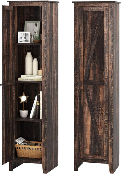 GIANTEX 72-Inches Narrow Storage Cabinet, Tall Bathroom Floor Cabinet with 4 Shelves, Barn Door, Anti-tilt Device, Raised Feet, Slim Storage Unit for Small Spaces, Living Room, Home Office, Kitchen