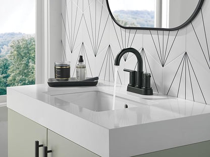 Delta Nicoli Centerset Matte Black Bathroom Faucet, 4 Inch 3 Hole Bathroom Sink Faucet for Vanity, Push-Pop Drain Assembly, Matte Black 25749LF-BL