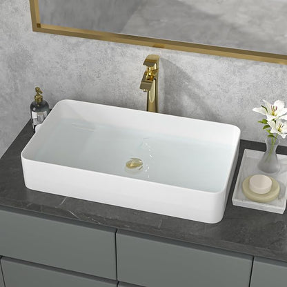 Sarlai 24 Vessel Sink Rectangle - 24 x 14 Inch Bathroom Sink Modern Large Rectangular Above Counter White Porcelain Ceramic Bathroom Vessel Vanity Sink Art Basin