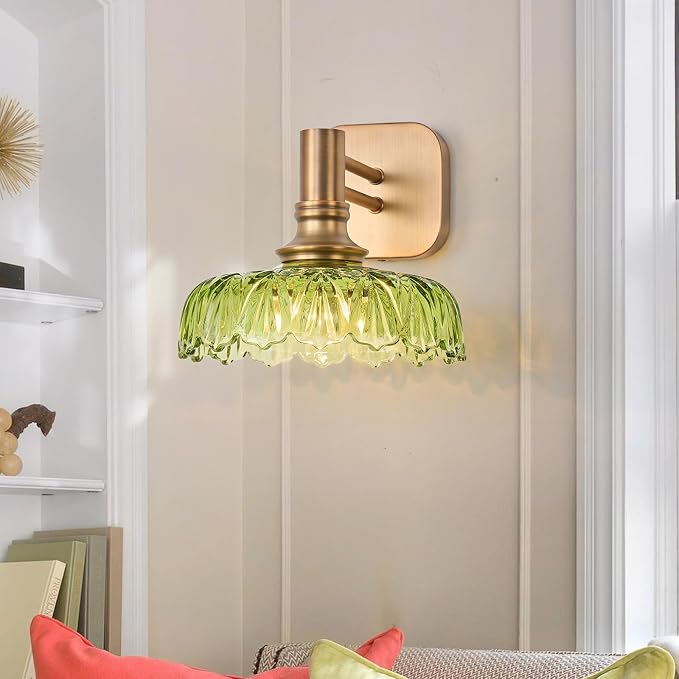 Vintage Glass Wall Sconces Green Vanity Lights Bathroom Light Fixture Over Mirror Wall Light for Picture Doorway Bathroom Bedroom Hallway Farmhouse