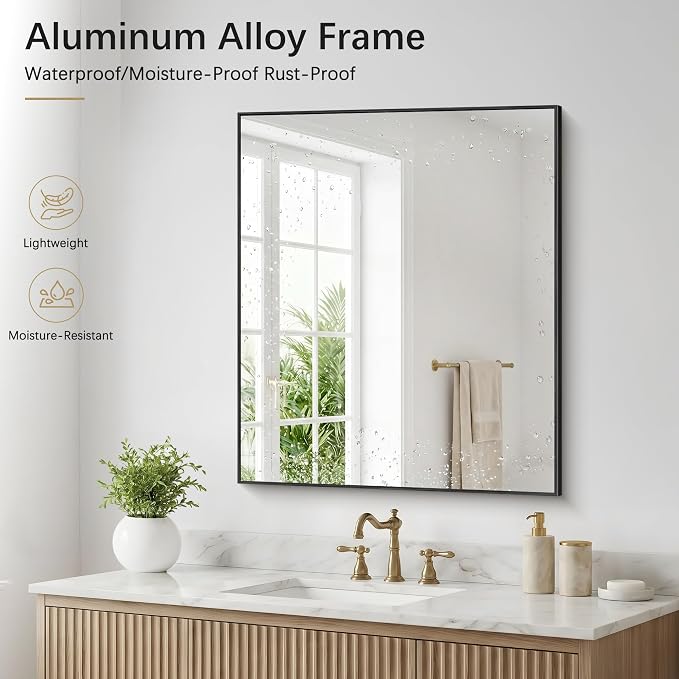 DESBING Black Bathroom Mirror 2 Pack, 30x36 Inch Rectangle Wall Mirrors with Frame, Shatter-Resistant, Modern for Bathroom, Living Room, Entryway – Horizontal or Vertical
