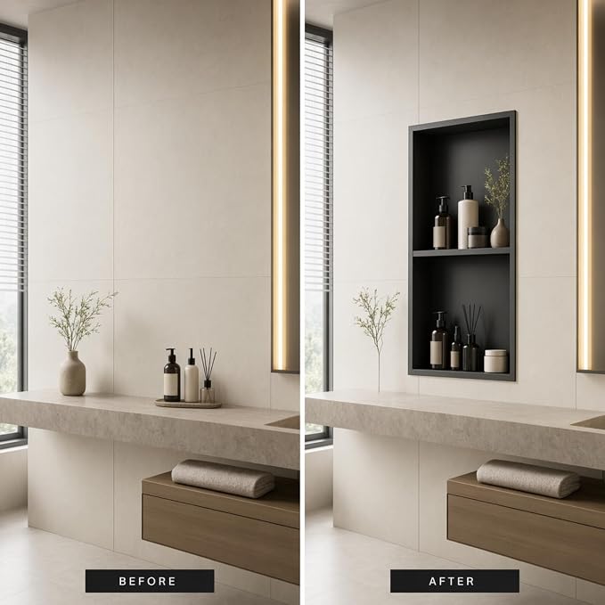 304 Stainless Steel Recessed Shower Niche 24" X 12" No Tile Needed | Waterproof Rustproof Matte Black Bathroom Niche for Shower Double Shelves, for Shower Wall &Bathroom Storage and Space Saving