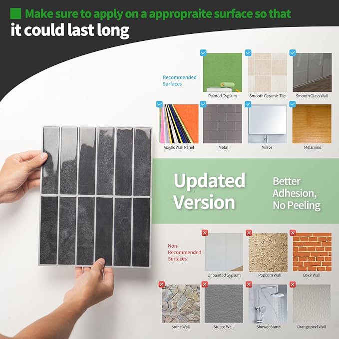 LONGKING 10-Sheet Smoky Black Peel and Stick Backsplash Tiles for Kitchen Wall, Kitchen Backsplash Wall Tile, Waterproof Back Splash Stick on Tiles for Bathroom | Peel and stick backsplash, self-adhesive wall tile, Black, waterproof, kitchen bathroom w...