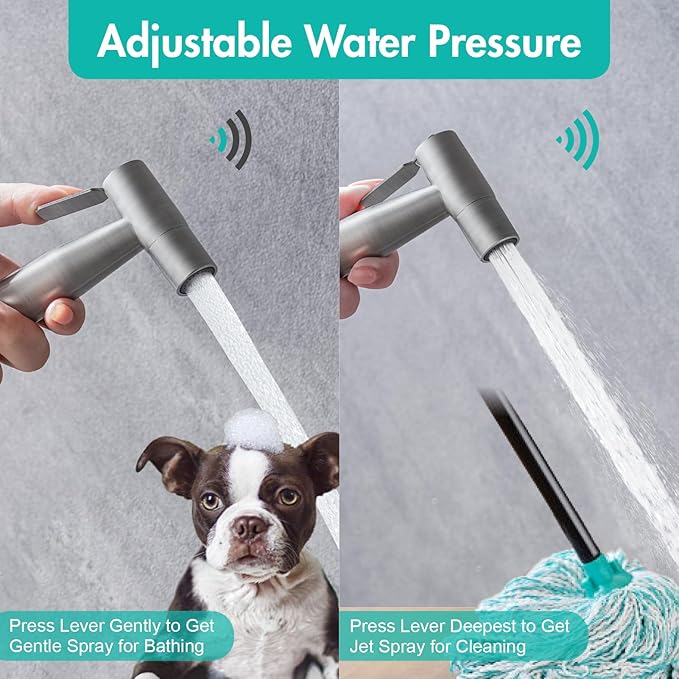BARROCK Handheld Bidet Sprayer for Toilet, Stainless Steel Metal Made Baby Cloth Diaper Spraying Kit, Bathroom Toilet Bidet Attachment Set for Bathing Pets and Feminine Hygiene, Brushed Nickel