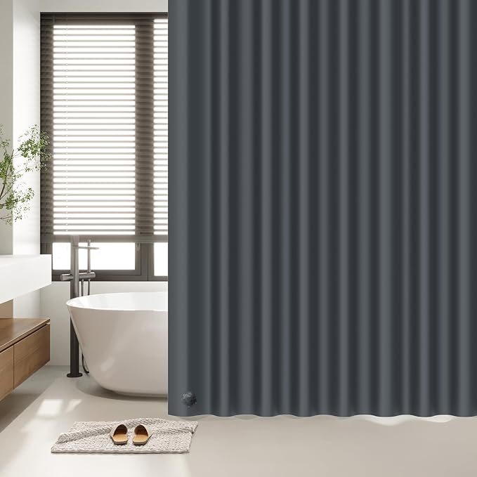 EHZNZIE Shower Curtain Liner Light Weight PEVA, Shower Liner 72x72 Inches, Waterproof, No Chemical Smell with 12 Rust Proof Metal Grommets for Bathroom Shower Curtain, Dark Grey