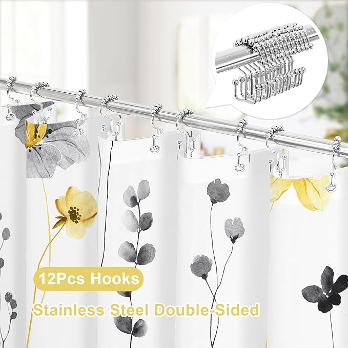 Long 3 in 1 Shower Curtain Set, 72x78 | Long 3 in 1 Shower Curtain Set, PEVA Liner Set & 12 Double Sided Steel Hooks, Waterproof Fabric Bathroom Curtain