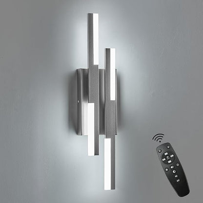 Modern LED Wall Sconce Silver Remote Wall Light Fixtures for Bathroom, Dimmable Vanity Light Indoor LED Remote Wall Sconce for Bedside Bedroom Living Dining Room (1 Pack 3000-6500K 19.7inch)