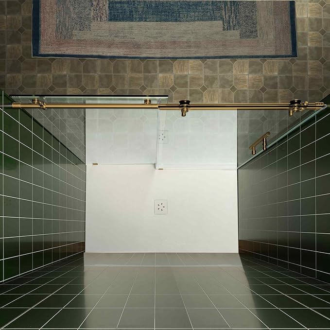 Woodbridge 56-60" W x 80" H Frameless Single Sliding Shower Door with Tempered Glass & Explosion Proof Film in Brushed Gold Finish