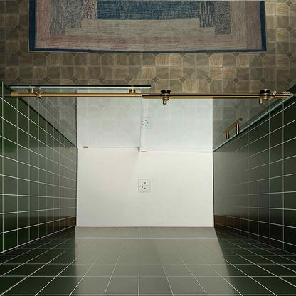 Woodbridge 56-60" W x 80" H Frameless Single Sliding Shower Door with Tempered Glass & Explosion Proof Film in Brushed Gold Finish