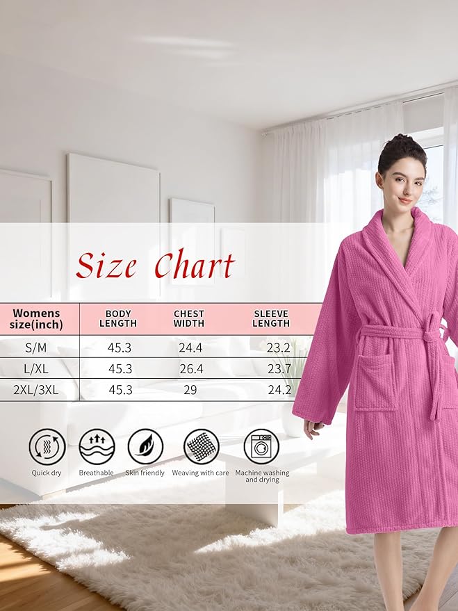 Plush Bath Robes For Women After Shower,Soft Long Towel Robe,Quick Dry&Warm Womens Bathrobe