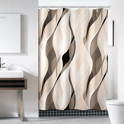 Cream Shower Curtain, Modern Abstract Cream and Grey Striped Shower Curtain Set for Bathroom Waterproof Polyester Shower Curtain with Hooks, 54x72 Inch