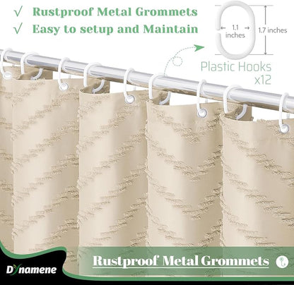 Long Boho Farmhouse Shower Curtain Tufted Chevron 72"x78" Beige | 78 Inch Tall, Elegant Tassel, Lightweight Textured Fabric, Water Repellent, Washable, Hotel Spa, for Bathroom/Dorm 12 Hooks