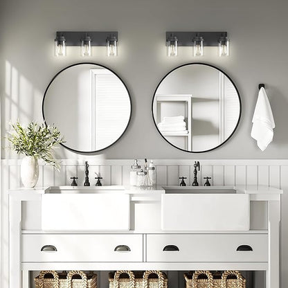 Espird Bathroom Vanity Light, 3 Light Matte Black Vanity Lights with Clear Glass Shade, 22in Modern Wall Sconces, Bathroom Lighting Fixtures Over Mirror for Living Room